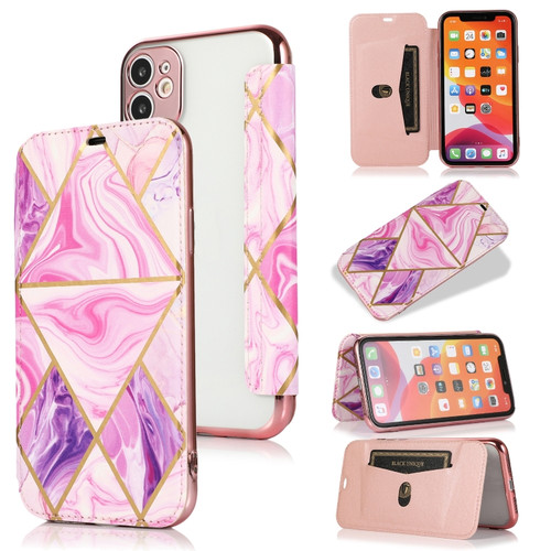 Bronzing Plating PU + TPU Horizontal Flip Leather Case with Holder & Card Slot iPhone 11 - Pink Purple