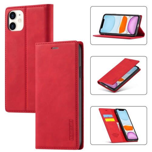 iPhone 11 LC.IMEEKE Strong Magnetism Ultra-thin Horizontal Flip Shockproof Matte TPU + PU Leather Case with Holder & Card Slots & Wallet  - Red