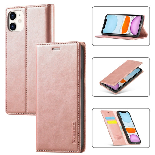 iPhone 11 LC.IMEEKE Strong Magnetism Ultra-thin Horizontal Flip Shockproof Matte TPU + PU Leather Case with Holder & Card Slots & Wallet  - Rose Gold