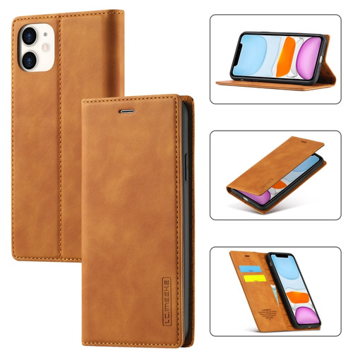 iPhone 11 LC.IMEEKE Strong Magnetism Ultra-thin Horizontal Flip Shockproof Matte TPU + PU Leather Case with Holder & Card Slots & Wallet  - Brown