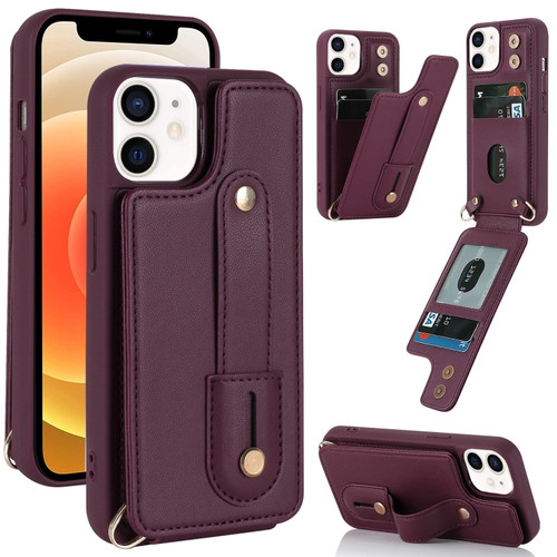 iPhone 11 Wristband Vertical Flip Wallet Back Cover Phone Case - Wine Red