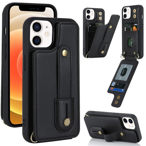 iPhone 11 Wristband Vertical Flip Wallet Back Cover Phone Case - Black