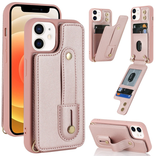 iPhone 11 Wristband Vertical Flip Wallet Back Cover Phone Case - Rose Gold