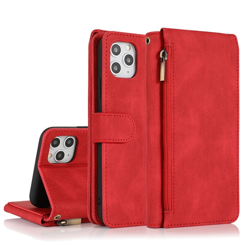 iPhone 11 Skin-feel Crazy Horse Texture Zipper Wallet Bag Horizontal Flip Leather Case with Holder & Card Slots & Wallet & Lanyard  - Red