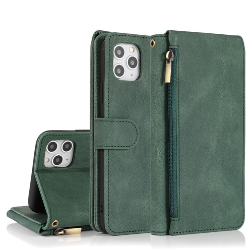 iPhone 11 Skin-feel Crazy Horse Texture Zipper Wallet Bag Horizontal Flip Leather Case with Holder & Card Slots & Wallet & Lanyard  - Dark Green