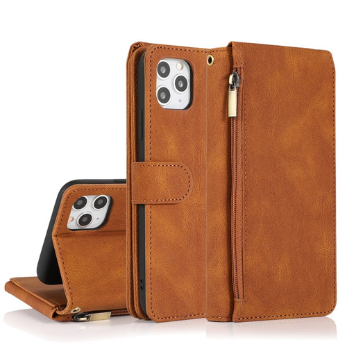 iPhone 11 Skin-feel Crazy Horse Texture Zipper Wallet Bag Horizontal Flip Leather Case with Holder & Card Slots & Wallet & Lanyard  - Brown