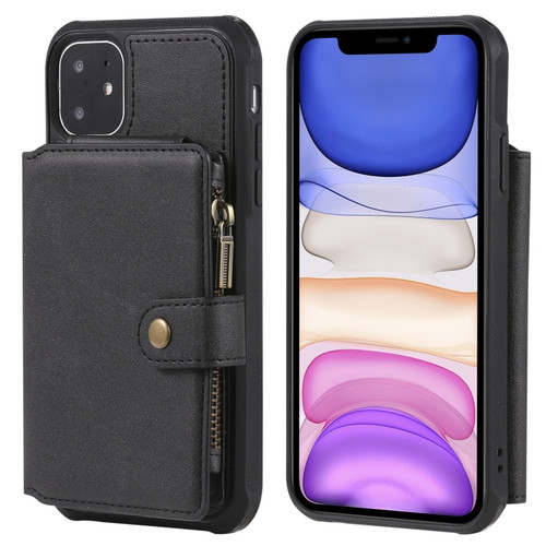 iPhone 11 Zipper Shockproof Protective Case with Card Slots & Bracket & Photo Holder & Wallet Function - Black