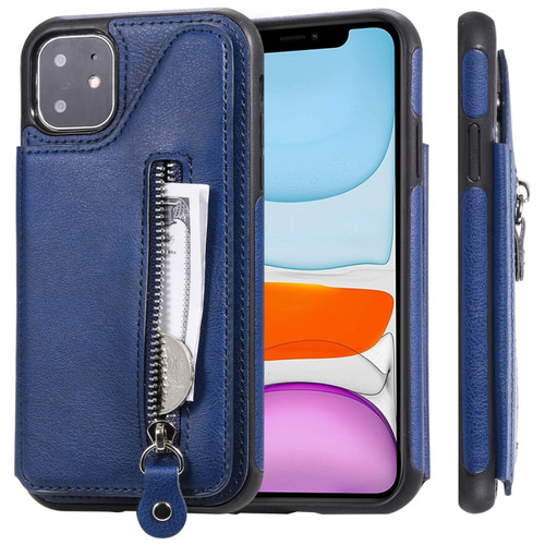 iPhone 11 Solid Color Double Buckle Zipper Shockproof Protective Case - Blue