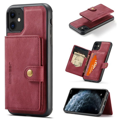 iPhone 11 JEEHOOD Retro Magnetic Detachable Protective Case with Wallet & Card Slot & Holder  - Red