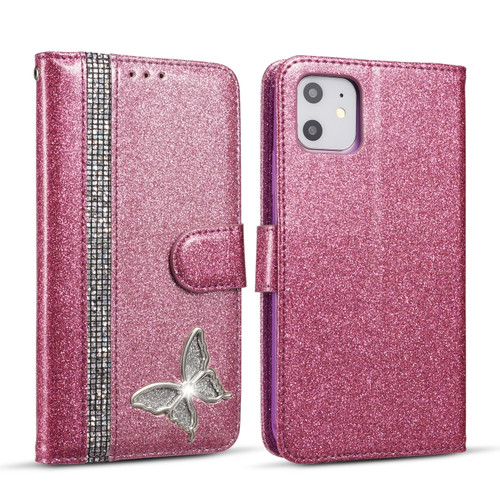 iPhone 11 Glitter Powder Butterfly Leather Phone Case  - Purple