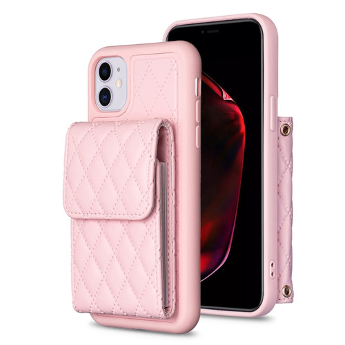 iPhone 11 Vertical Wallet Rhombic Leather Phone Case - Pink