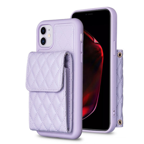iPhone 11 Vertical Wallet Rhombic Leather Phone Case - Purple