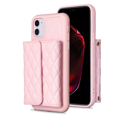 iPhone 11 Horizontal Wallet Rhombic Leather Phone Case - Pink