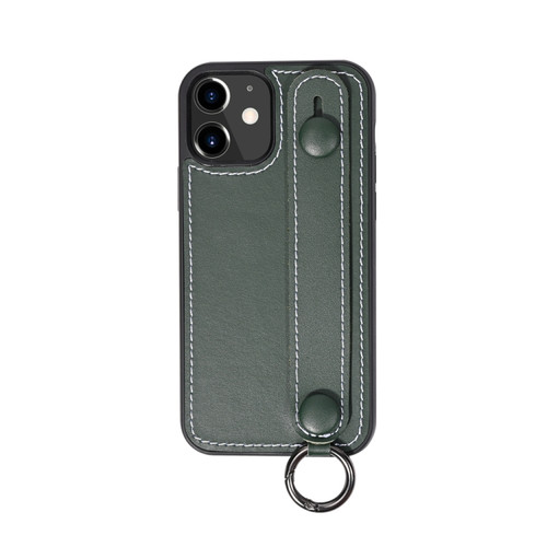 iPhone 11 Top Layer Cowhide Shockproof Protective Case with Wrist Strap Bracket - Green