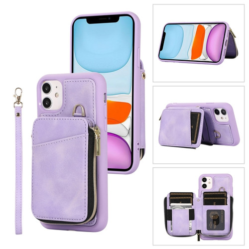 iPhone 11 Zipper Card Bag Back Cover Phone Case - Purple