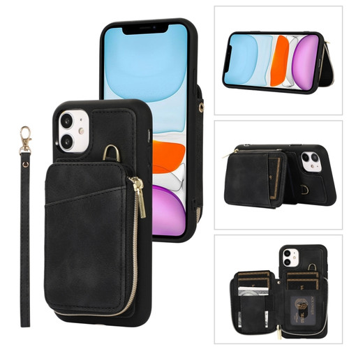 iPhone 11 Zipper Card Bag Back Cover Phone Case - Black