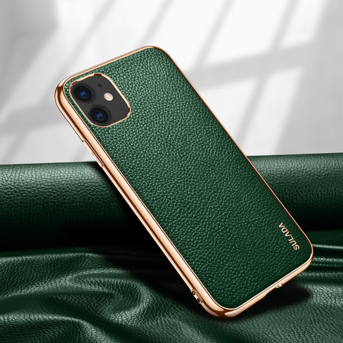 iPhone 11 SULADA Litchi Texture Leather Electroplated Shckproof Protective Case - Green