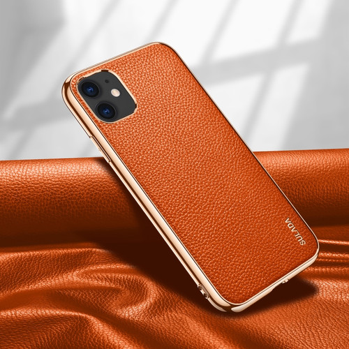 iPhone 11 SULADA Litchi Texture Leather Electroplated Shckproof Protective Case - Orange