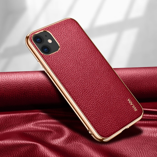 iPhone 11 SULADA Litchi Texture Leather Electroplated Shckproof Protective Case - Red