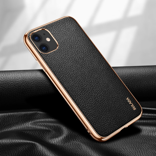 iPhone 11 SULADA Litchi Texture Leather Electroplated Shckproof Protective Case - Black