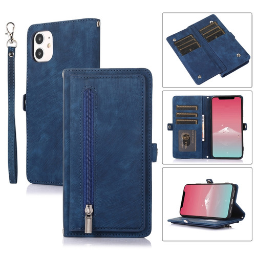 iPhone 11 Zipper Card Slot Buckle Wallet Leather Phone Case - Blue