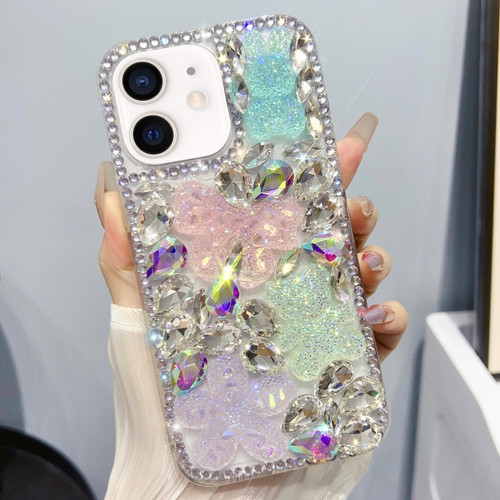 iPhone 11 Ice Crystal Bow Knot Full Diamond TPU Phone Case - Pink+Blue