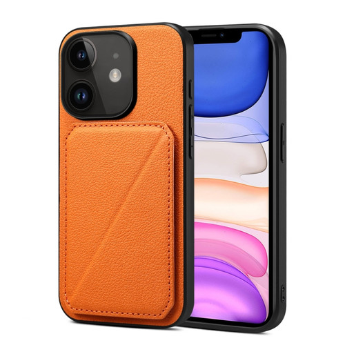 iPhone 11 Imitation Calfskin Leather Back Phone Case with Holder - Orange