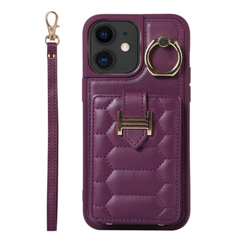 iPhone 11 Vertical Card Bag Ring Holder Phone Case with Dual Lanyard - Dark Purple