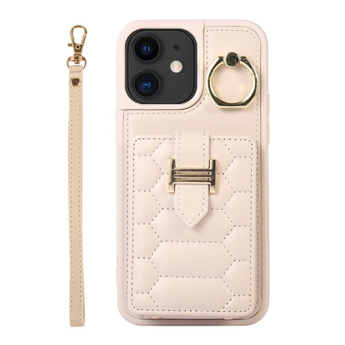iPhone 11 Vertical Card Bag Ring Holder Phone Case with Dual Lanyard - Beige