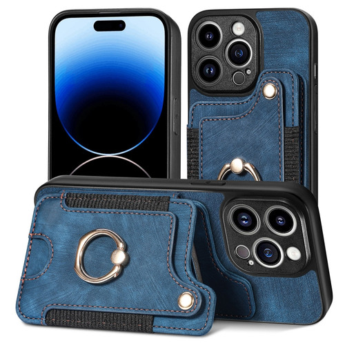 iPhone 11 Retro Skin-feel Ring Multi-card Wallet Phone Case - Blue