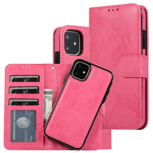 iPhone 11 KLT888-2 Retro 2 in 1 Detachable Magnetic Horizontal Flip TPU + PU Leather Case with Holder & Card Slots & Photo Frame & Wallet - Rose Red