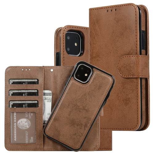 iPhone 11 KLT888-2 Retro 2 in 1 Detachable Magnetic Horizontal Flip TPU + PU Leather Case with Holder & Card Slots & Photo Frame & Wallet - Brown