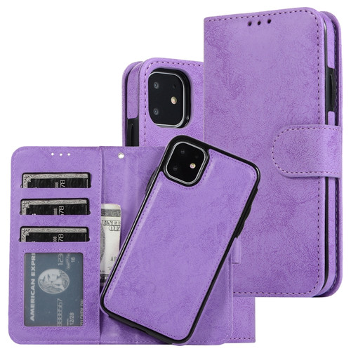 iPhone 11 KLT888-2 Retro 2 in 1 Detachable Magnetic Horizontal Flip TPU + PU Leather Case with Holder & Card Slots & Photo Frame & Wallet - Purple