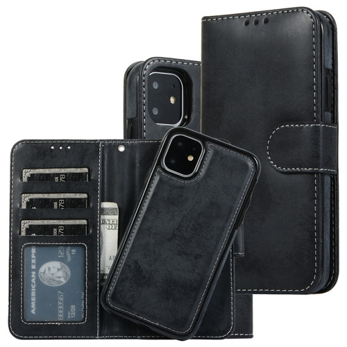 iPhone 11 KLT888-2 Retro 2 in 1 Detachable Magnetic Horizontal Flip TPU + PU Leather Case with Holder & Card Slots & Photo Frame & Wallet - Black