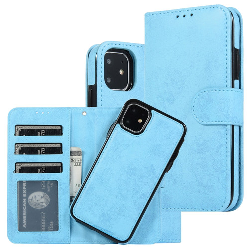 iPhone 11 KLT888-2 Retro 2 in 1 Detachable Magnetic Horizontal Flip TPU + PU Leather Case with Holder & Card Slots & Photo Frame & Wallet - Sky Blue