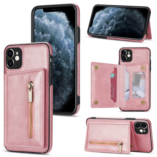 iPhone 11 Zipper Card Holder Phone Case  - Rose Gold