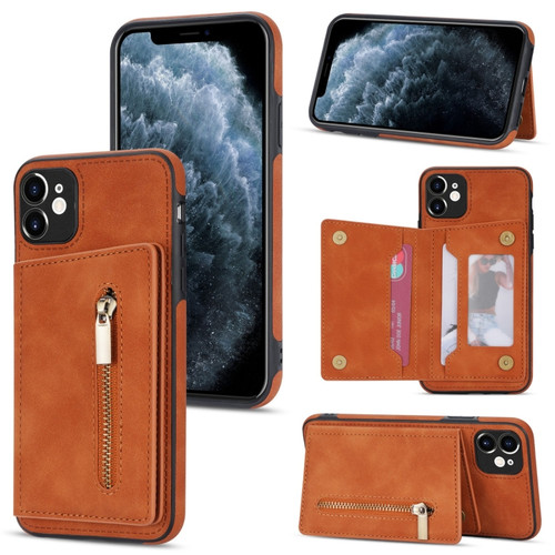 iPhone 11 Zipper Card Holder Phone Case  - Brown