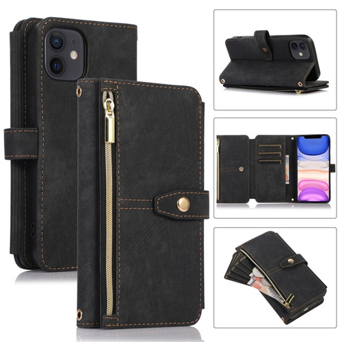 iPhone 11 Dream 9-Card Wallet Zipper Bag Leather Phone Case - Black