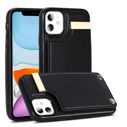 iPhone 11 Metal Buckle Card Slots Phone Case - Black