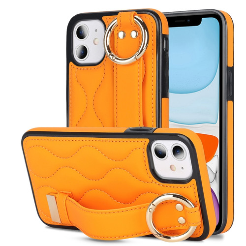 iPhone 11 Non-slip Full Coverage Ring PU Phone Case with Wristband - Orange