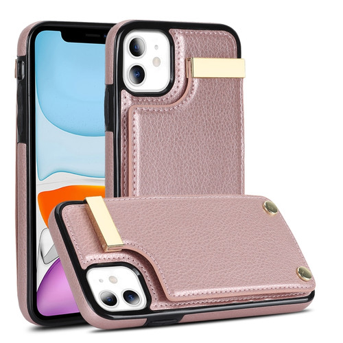 iPhone 11 Metal Buckle Card Slots Phone Case - Rose Gold