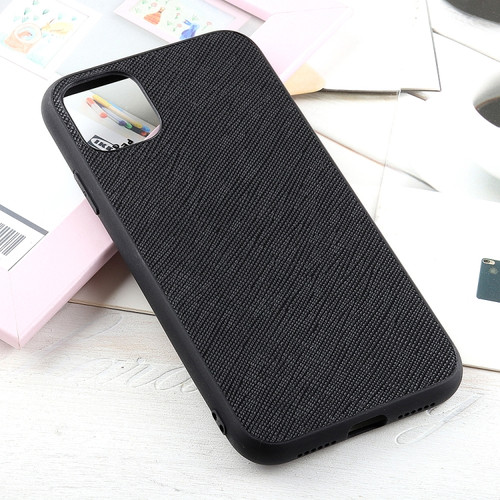 iPhone 11 Hella Cross Texture Genuine Leather Protective Case  - Black