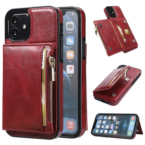 iPhone 11 Zipper Wallet Bag PU Back Cover Shockrpoof Phone Case with Holder & Card Slots & Wallet  - Red