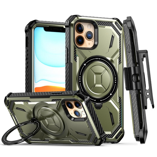 iPhone 11 Armor Series MagSafe Magnetic Holder Phone Case with Back Clip - Army Green
