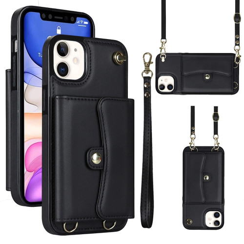 iPhone 11 RFID Card Slot Phone Case with Long Lanyard - Black