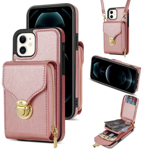 iPhone 11 Zipper Hardware Card Wallet Phone Case - Rose Gold