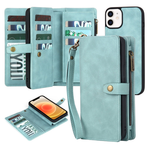 iPhone XR Zipper Wallet Detachable MagSafe Leather Phone Case - Blue