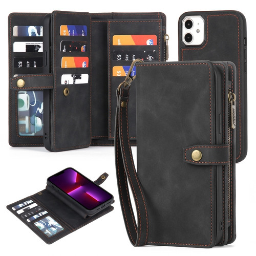iPhone 11 Zipper Wallet Detachable MagSafe Leather Phone Case - Black