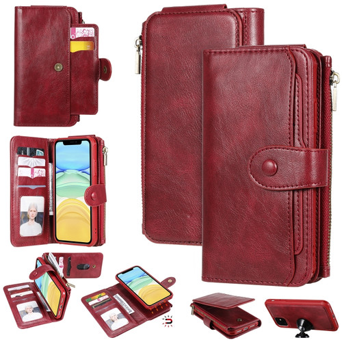 iPhone 11 Multifunctional Retro Detachable Magnetic Horizontal Flip Leather Case with Card Slots & Holder & Wallet & Photo Frame - Red