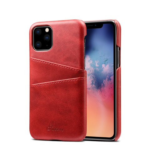 Suteni Calf Texture Back Cover Protective Case with Card Slots iPhone 11 Pro Max - Red